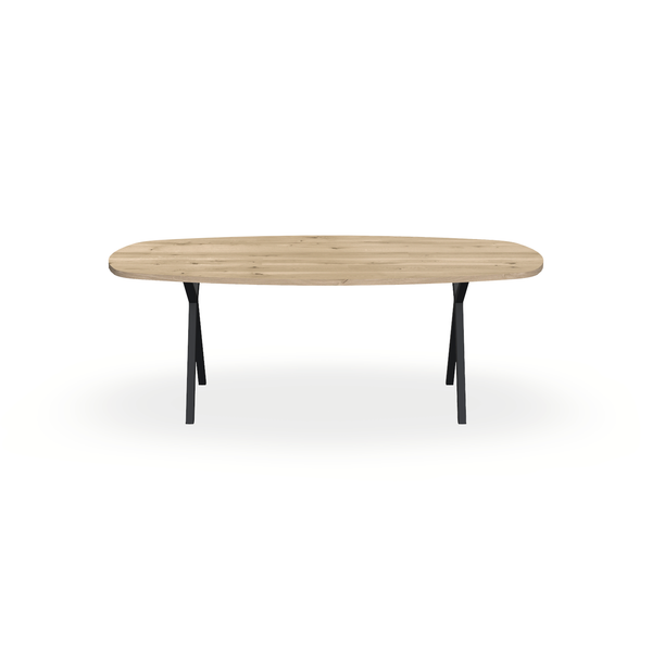 Eettafel Eiken Naturel - Ovaal Deens - Scissor Onderstel Mat Zwart - {{ product.type }} - Kas20
