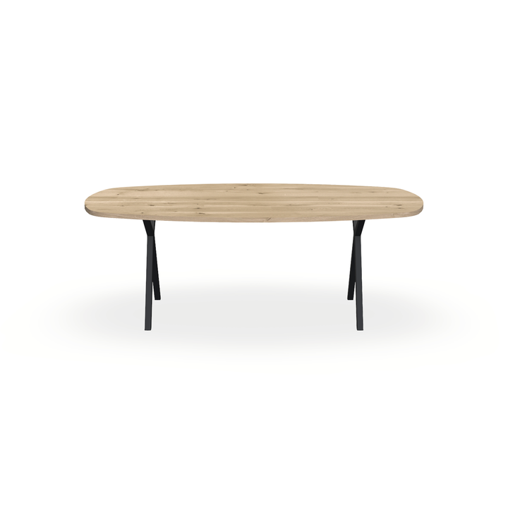 Eettafel Eiken Naturel - Ovaal Deens - Scissor Onderstel Mat Zwart - {{ product.type }} - Kas20