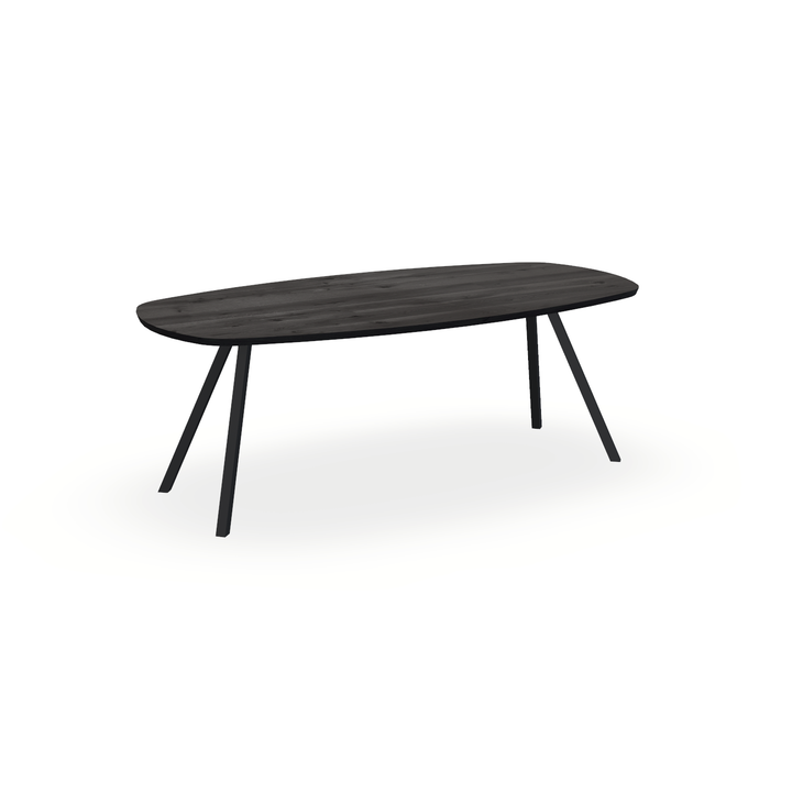 Eettafel Eiken Black Smoke In - Ovaal Deens - I Schuin Onderstel Mat Zwart - {{ product.type }} - Kas20