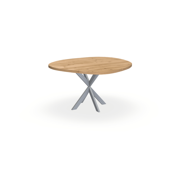Eettafel Eiken Maurra - Wolk Rond - Kruispoot Ultra Onderstel Mat Zilver - {{ product.type }} - Kas20