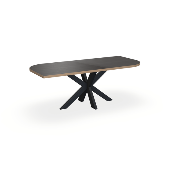Eettafel Eiken Fineer Black Smoke In - Ovaal Punt - Matrix Dun Onderstel Mat Zwart - {{ product.type }} - Kas20