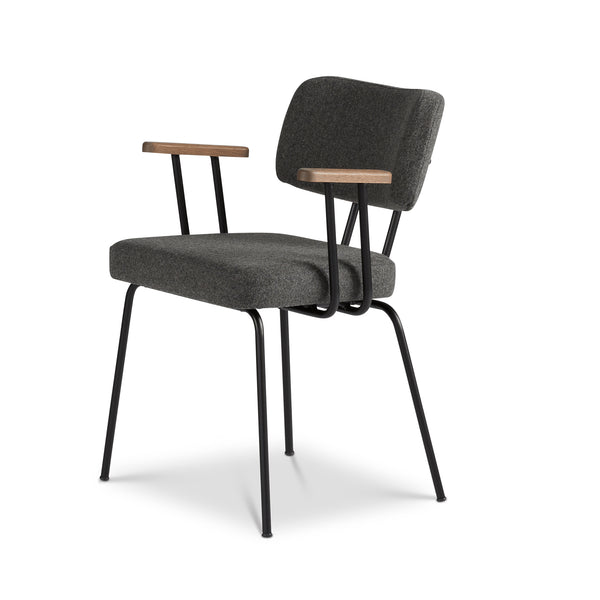 Ted Eetkamerstoel + arm - New Wool Antracite - Zwart Onderstel - Armleuning Tabacco - {{ product.type }} - Kas20