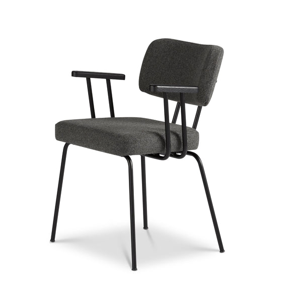 Ted Eetkamerstoel + arm - New Wool Antracite - Zwart Onderstel - Armleuning Zwart - {{ product.type }} - Kas20
