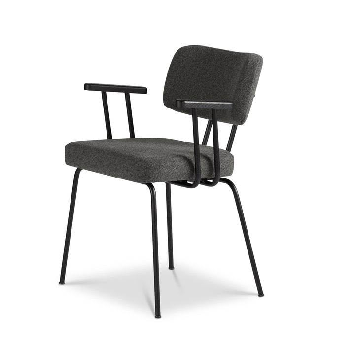 Ted Eetkamerstoel + arm - New Wool Antracite - Zwart Onderstel - Armleuning Zwart - {{ product.type }} - Kas20