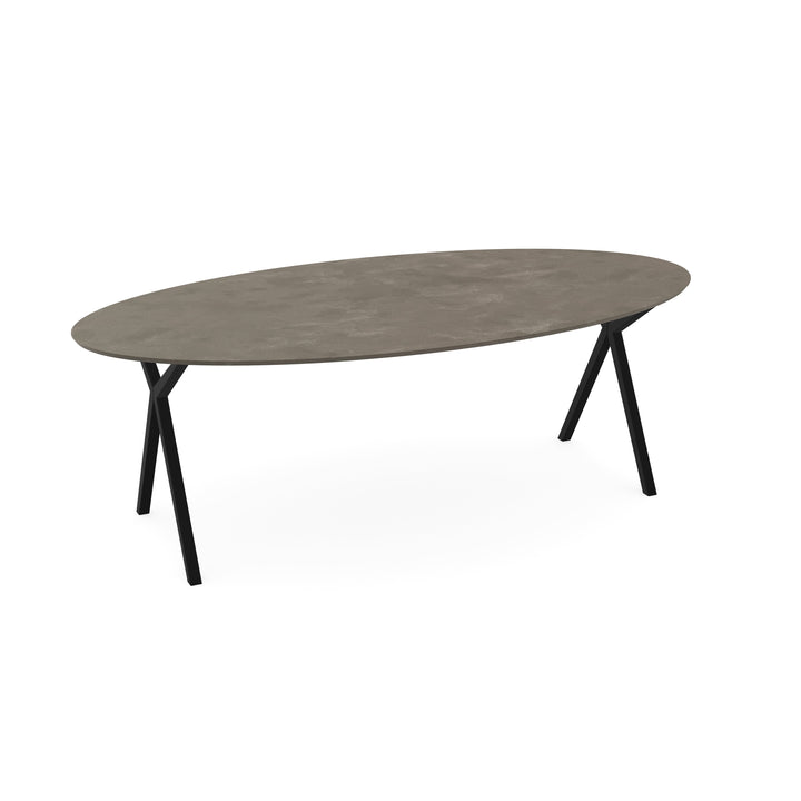 Beton eettafel Leather Taupe - Ovaal - Scissor Zwart - {{ product.type }} - Kas20