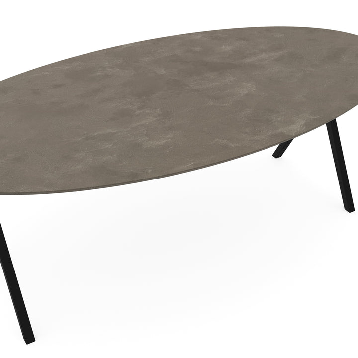 Beton eettafel Leather Taupe - Ovaal - Scissor Zwart - {{ product.type }} - Kas20