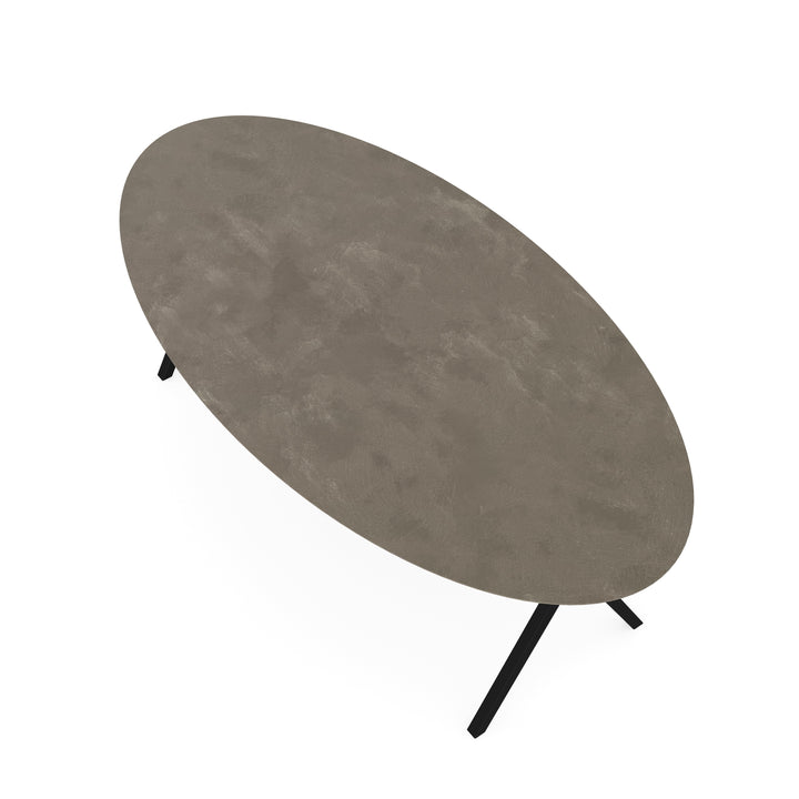 Beton eettafel Leather Taupe - Ovaal - Scissor Zwart - {{ product.type }} - Kas20