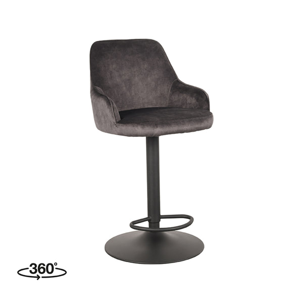 Barkruk Fabrizio - Antraciet - Velours - Gaslift - {{ product.type }} - Kas20