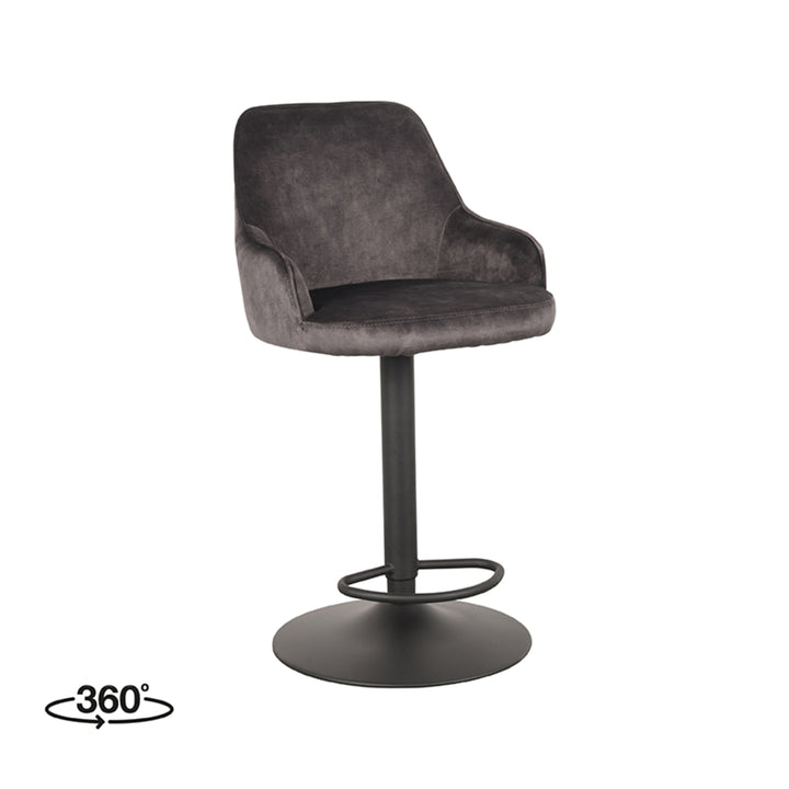Barkruk Fabrizio - Antraciet - Velours - Gaslift - {{ product.type }} - Kas20