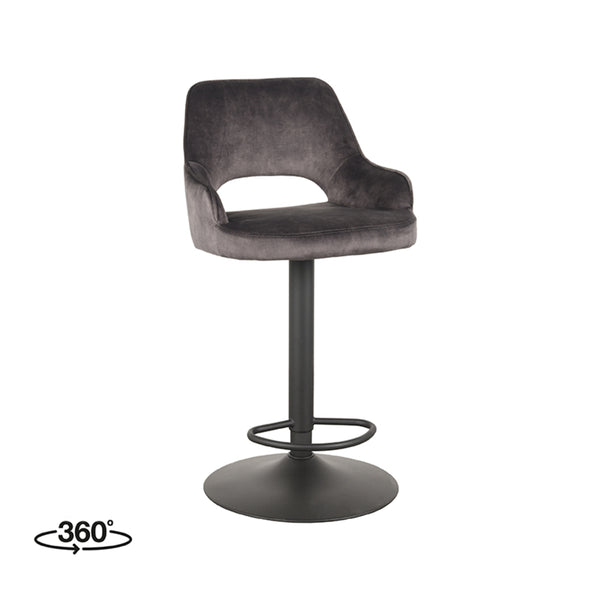 Barkruk Fabian - Antraciet - Velours - Gaslift - {{ product.type }} - Kas20