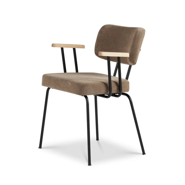 Ted Eetkamerstoel + arm - Portofino Brown - Zwart Onderstel - Armleuning Hout - {{ product.type }} - Kas20