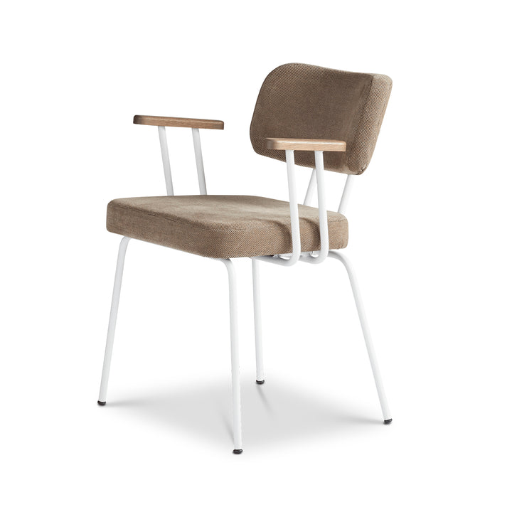 Ted Eetkamerstoel + arm - Portofino Brown - Wit Onderstel - Armleuning Tabacco - {{ product.type }} - Kas20