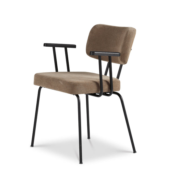 Ted Eetkamerstoel + arm - Portofino Brown - Zwart Onderstel - Armleuning Zwart - {{ product.type }} - Kas20