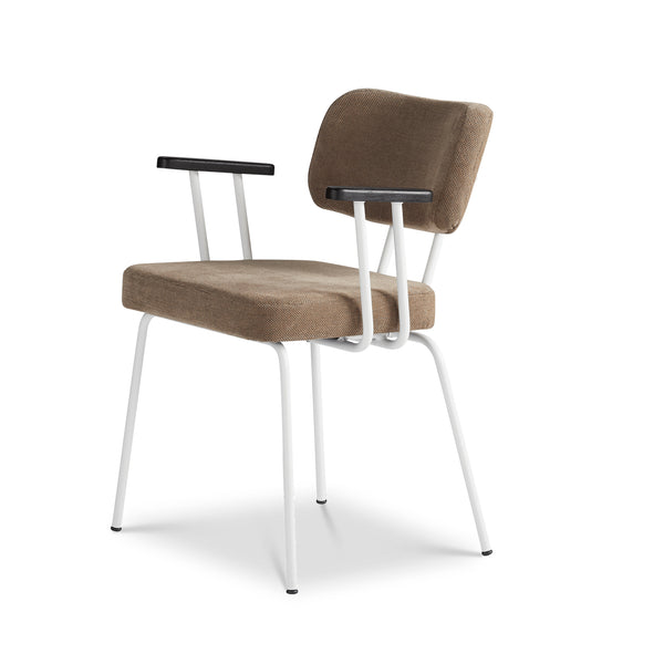 Ted Eetkamerstoel + arm - Portofino Brown - Wit Onderstel - Armleuning Zwart - {{ product.type }} - Kas20