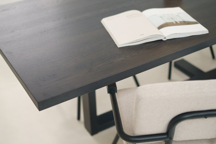 Eiken massief eettafel Black smoke intens - recht - Halve plus zwart - {{ product.type }} - Kas20