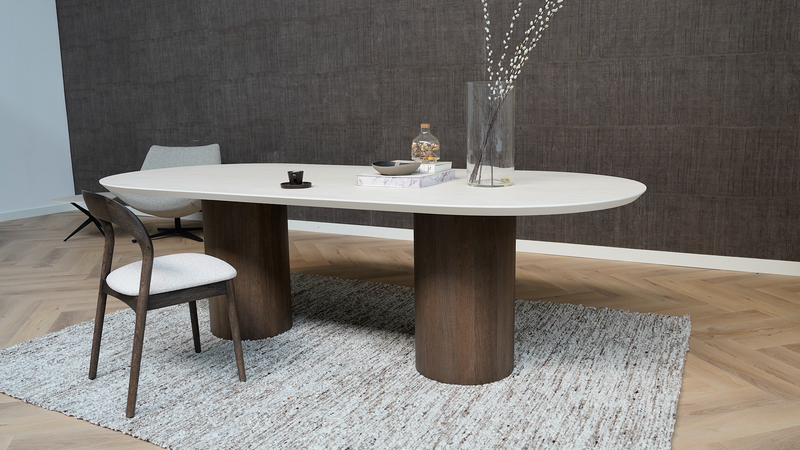 Ovale Melamine Eettafel Travertino – Columbus Onderstel Walnut Brown