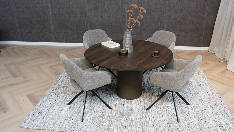 Eiken eettafel walnut brown 2x - Rond - Columbus walnut brown 2x - {{ product.type }} - Kas20