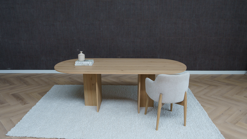 Eiken eettafel naturel - Plat ovaal - T poot naturel - {{ product.type }} - Kas20