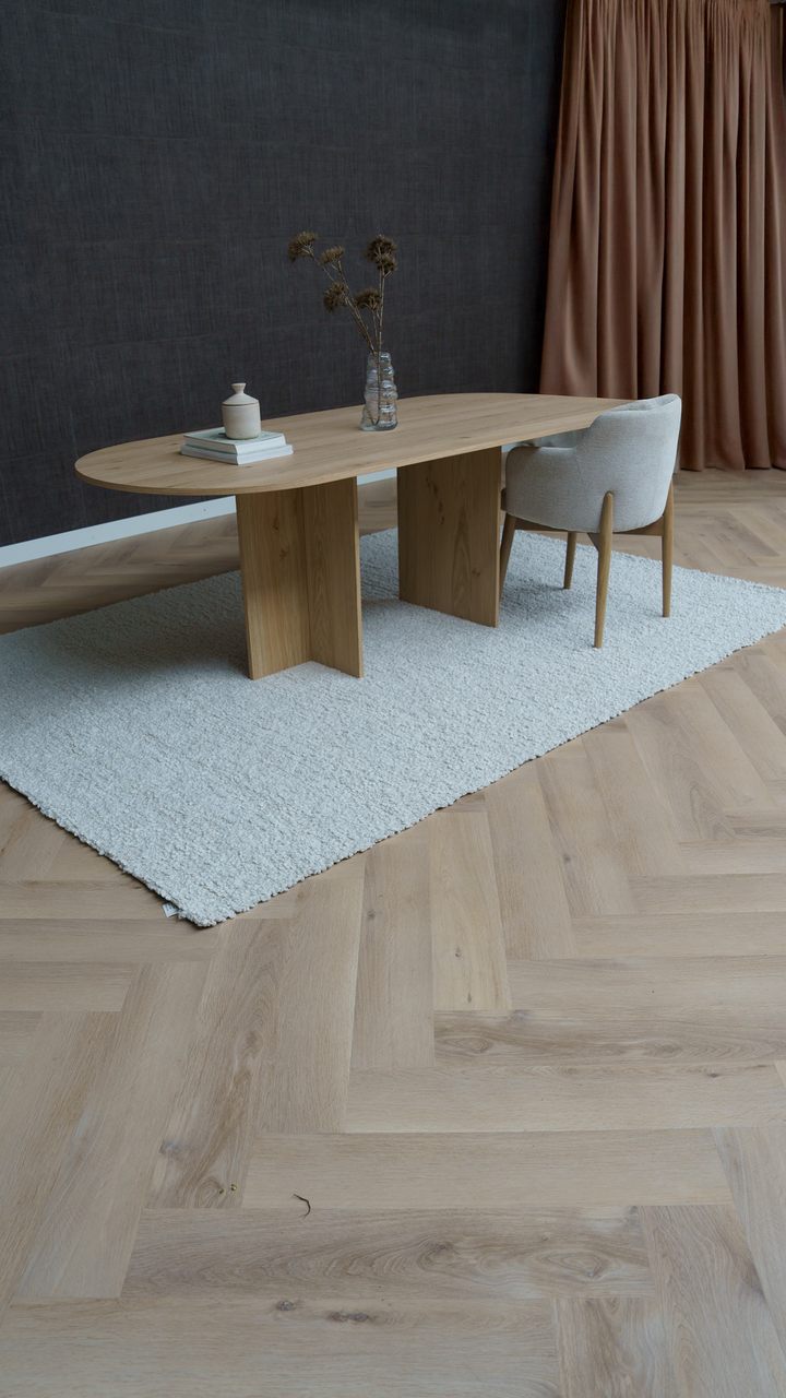 Eiken eettafel naturel - Plat ovaal - T poot naturel - {{ product.type }} - Kas20