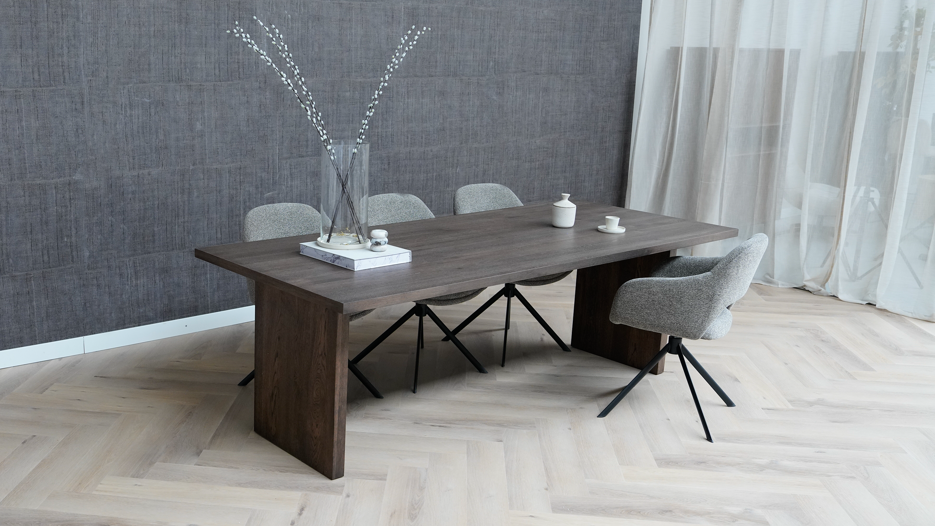 Eiken eettafel Walnut brown - Recht - Blokpoot Walnut Brown