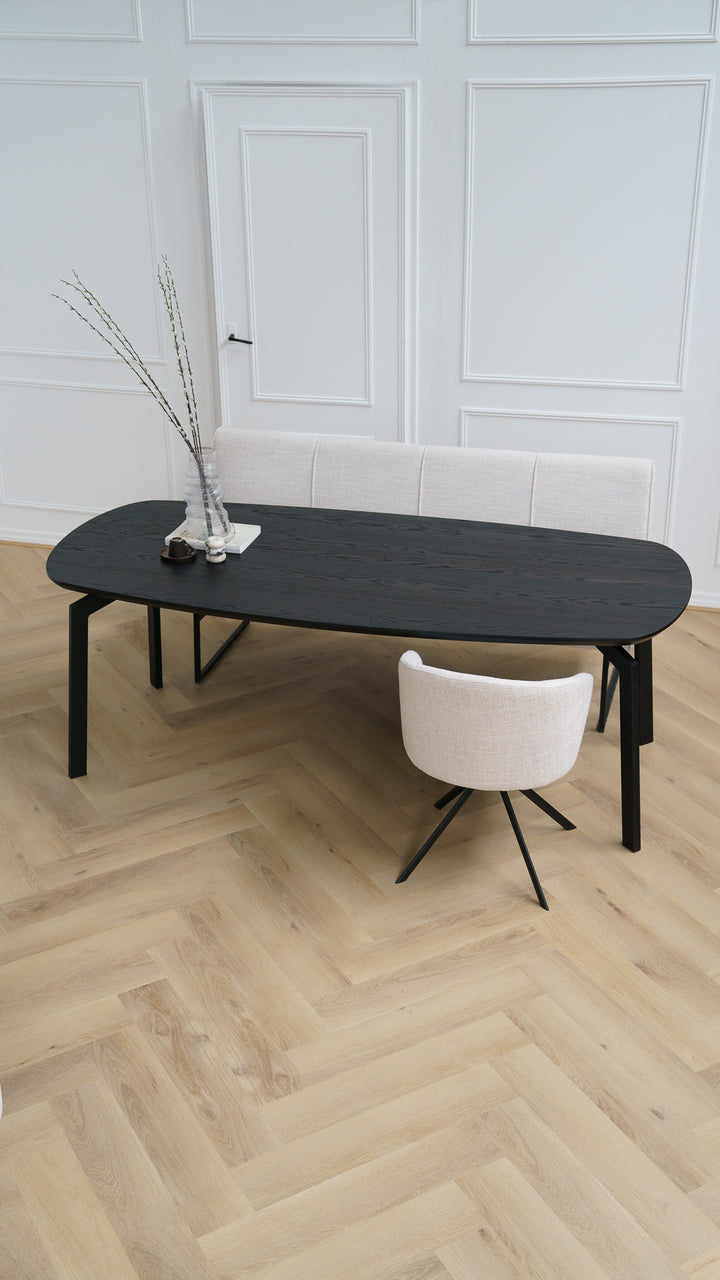 Eiken eettafel black smoke intens - Deens ovaal - I haaks zwart - {{ product.type }} - Kas20