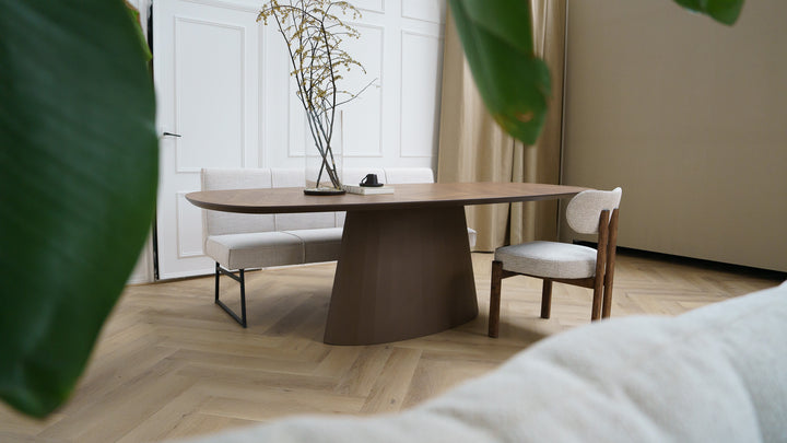 Eiken Mozaïek Eettafel Toscane 2x - Deens Ovaal - Sjors Donker Bruin - {{ product.type }} - Kas20