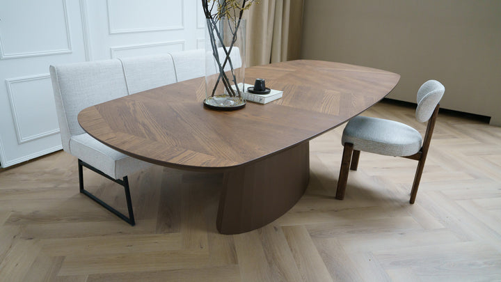 Eiken Mozaïek Eettafel Toscane 2x - Deens Ovaal - Sjors Donker Bruin - {{ product.type }} - Kas20