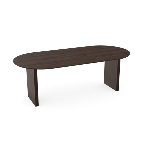Eiken eettafel walnut brown 1x - Plat ovaal - Blokpoot Walnut brown 1x