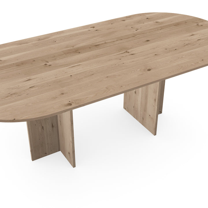 Eiken eettafel naturel - Plat ovaal - T poot naturel - {{ product.type }} - Kas20