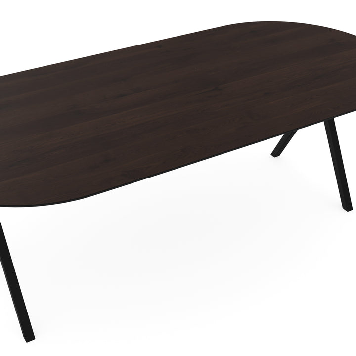 Eiken eettafel Walnut brown 2x - Plat Ovaal - Scissor zwart - {{ product.type }} - Kas20