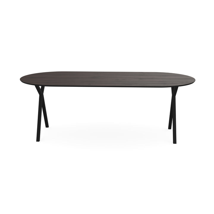 Eiken eettafel Walnut brown 2x - Plat Ovaal - Scissor zwart - {{ product.type }} - Kas20