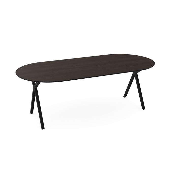 Eiken eettafel Walnut brown 2x - Plat Ovaal - Scissor zwart - {{ product.type }} - Kas20