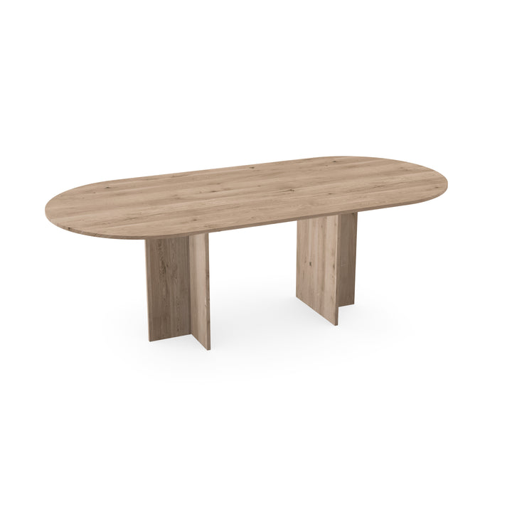 Eiken eettafel naturel - Plat ovaal - T poot naturel - {{ product.type }} - Kas20