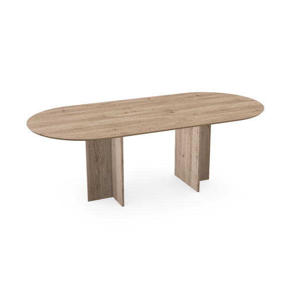 Eiken eettafel Naturel - Plat ovaal - T Poot Naturel