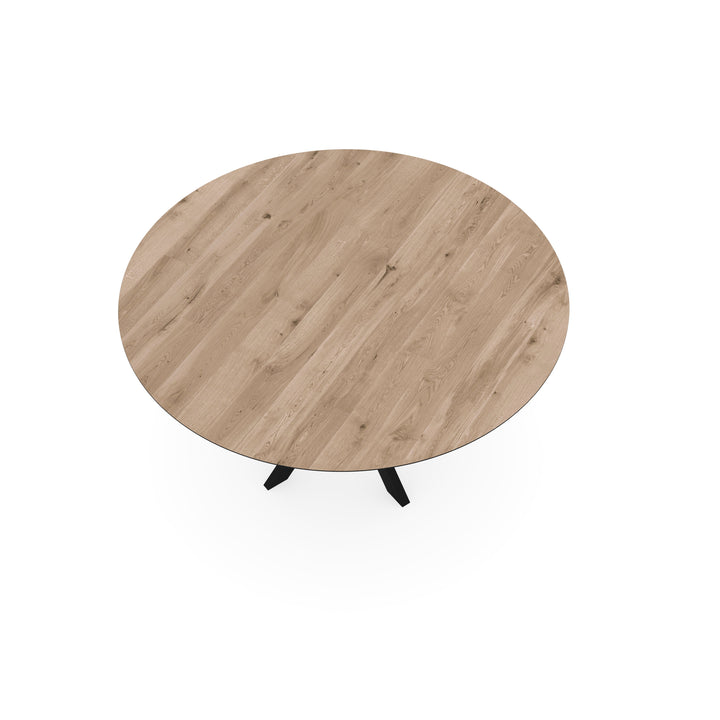 Eiken eettafel Naturel - Rond - Kruispoot Ultra Zwart - {{ product.type }} - Kas20