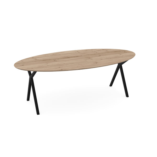 Eiken eettafel Naturel - Ovaal - Scissor Zwart