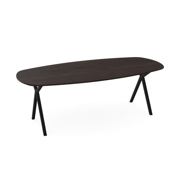 Eiken massief eettafel Walnut Brown 2x - Deens Ovaal - Scissor zwart