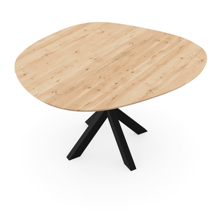 Eettafel Eiken Liqurien - Organisch Rond - Kruispoot Dun Onderstel Mat Zwart - {{ product.type }} - Kas20