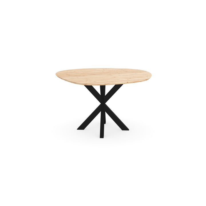 Eettafel Eiken Liqurien - Organisch Rond - Kruispoot Dun Onderstel Mat Zwart - {{ product.type }} - Kas20