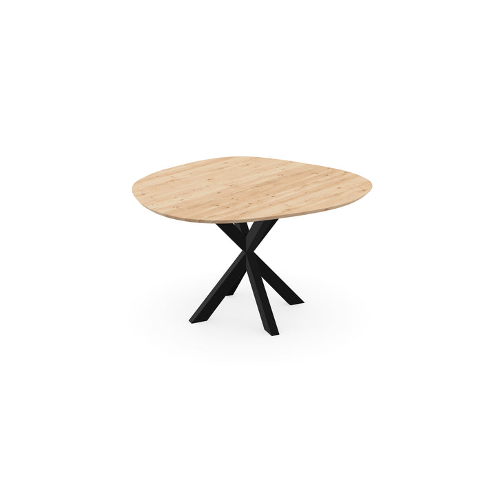 Eettafel Eiken Liqurien - Organisch Rond - Kruispoot Dun Onderstel Mat Zwart - {{ product.type }} - Kas20