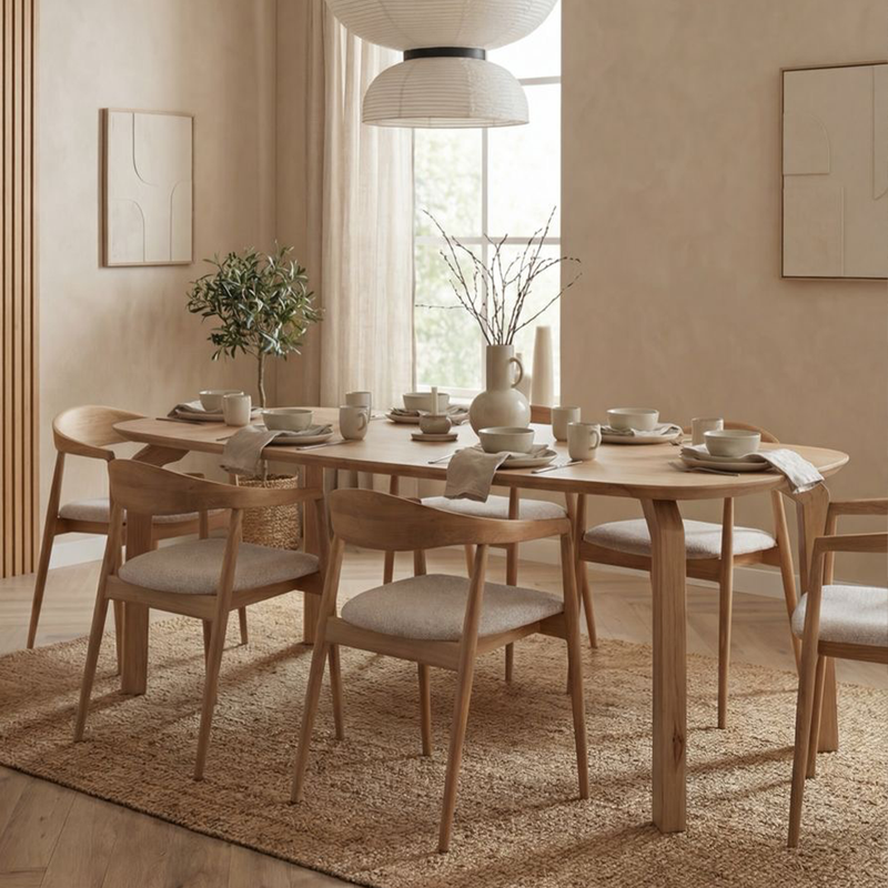 Esstisch aus massiver Eiche natur - Dänisch oval - I-Winkel Eiche