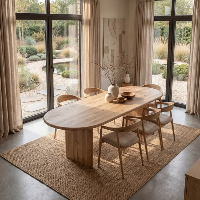 Eiken massief eettafel Naturel - Plat ovaal - Flip Eiken massief