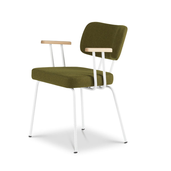Ted Eetkamerstoel + arm - New Wool Green - Wit Onderstel - Armleuning Zwart - {{ product.type }} - Kas20