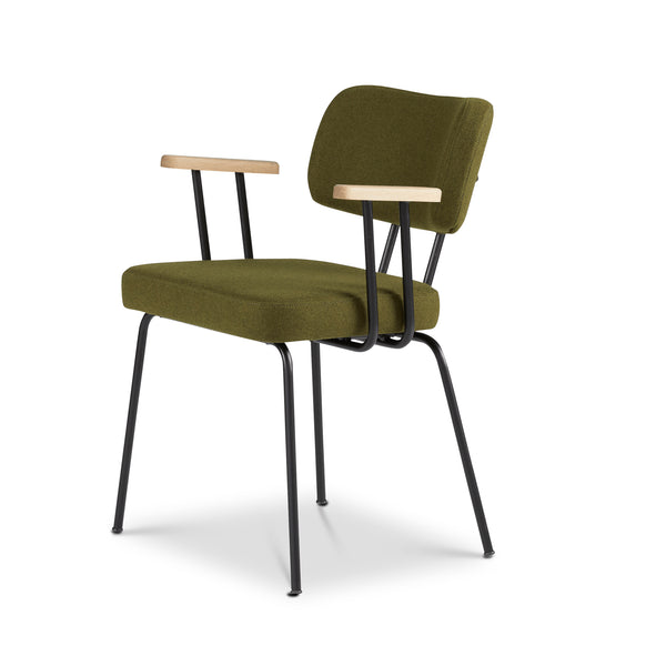Ted Eetkamerstoel + arm - New Wool Green - Zwart Onderstel - Armleuning Hout - {{ product.type }} - Kas20