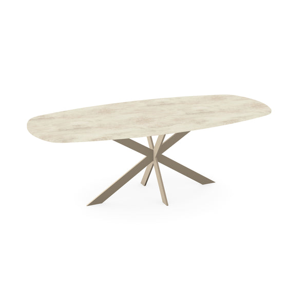 HPL Eettafel Chromix Beton wit  - Deens Ovaal -  Matrix Ultra Dun Poot Beige