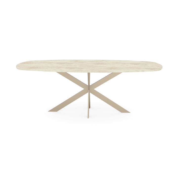 HPL Eettafel Chromix Beton wit - Deens Ovaal - Matrix Ultra Dun Poot Beige - {{ product.type }} - Kas20