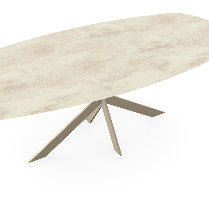 HPL Eettafel Chromix Beton wit - Deens Ovaal - Matrix Ultra Dun Poot Beige - {{ product.type }} - Kas20