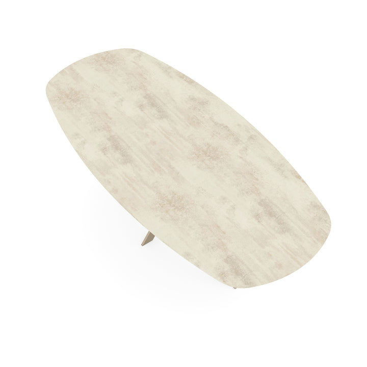 HPL Eettafel Chromix Beton wit - Deens Ovaal - Matrix Ultra Dun Poot Beige - {{ product.type }} - Kas20