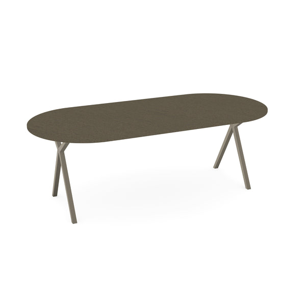 HPL Eettafel Basaltino Terra - Plat ovaal - Scissor licht bruin
