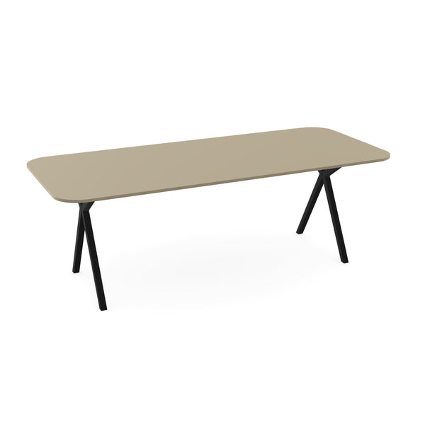 HPL Eettafel Dark Ecru - Recht radius - Scissor zwart